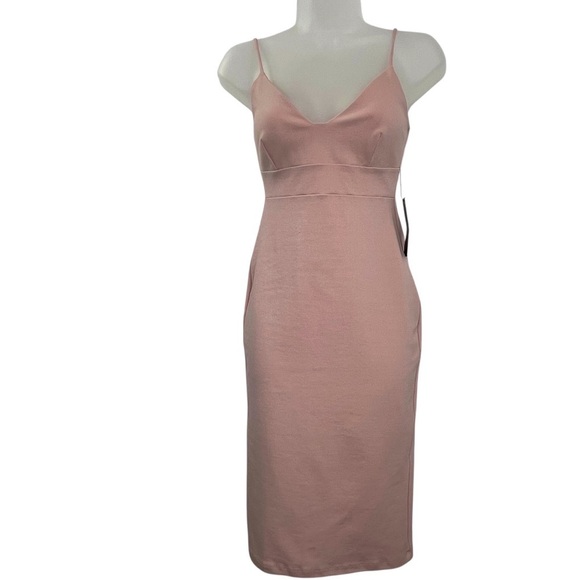 NEW W/Tags Lulus Don’t Tell ‘Em Blush Pink Bodycon Midi Dress Fitted Stretchy Sm - Picture 1 of 16